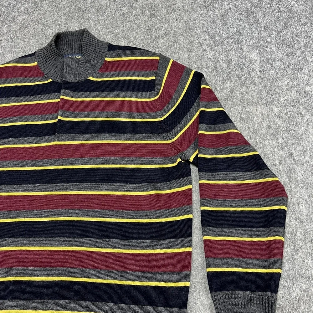 Brooks Brothers Sweater Mens XL Stripe Mock Neck Henley Extra Fine Merino Wool‎